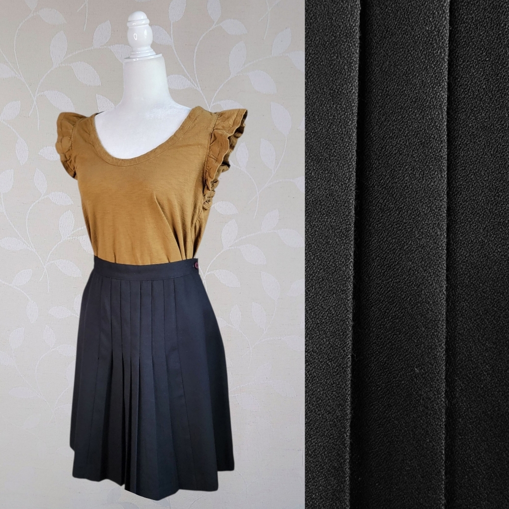 Vintage 90s Notables Wool Pleated Skirt Black High Waist Knee Length